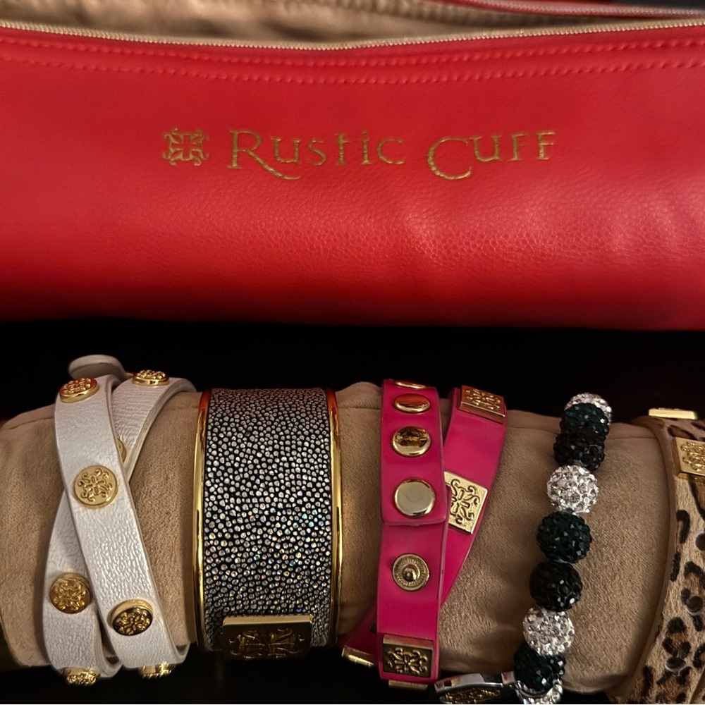 Rustic Cuff Multicolor Bracelet Collection with Red Pouch - Picture 4 of 5